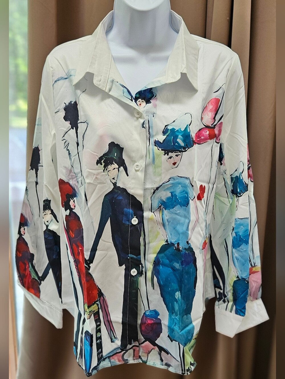 NWT SHEIN Artistic Figure Graphic Print Button-Up Blouse